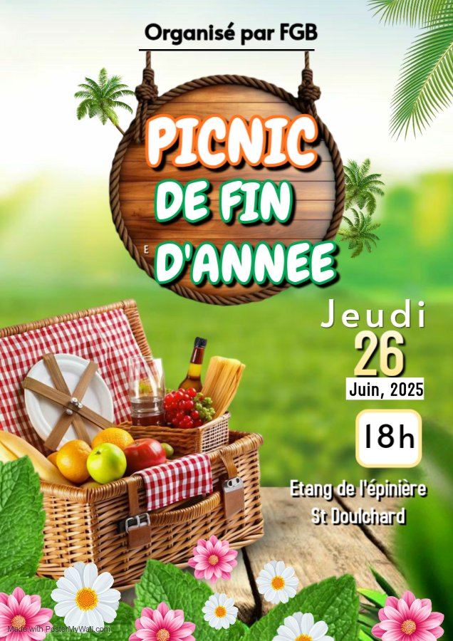 PICNIC: Mardi 26 juin à partir de 18h –  Étang de l’Épinière (St Doulchard)
